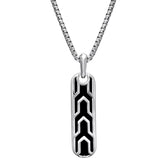 Rhodium Finished Sterling Silver Long Rectangular Necklace with Black Polished Celtic Pattern on 20 Rounded Box Link Chain
